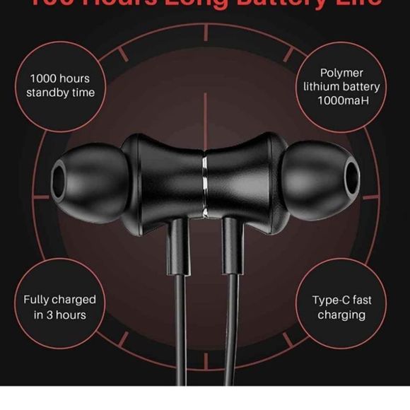 Neckband Bluetooth Headphones, Long Battery Life, 100 Hours, IPX5 Waterproof - Picture 5 of 7